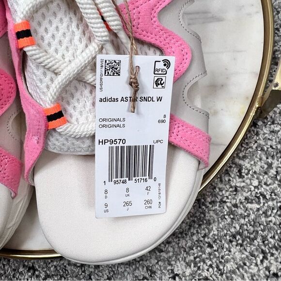 Sz 9 Adidas Originals Astir "Off White/Super Pop/C Brown" Women's Sandal - Picture 6 of 10